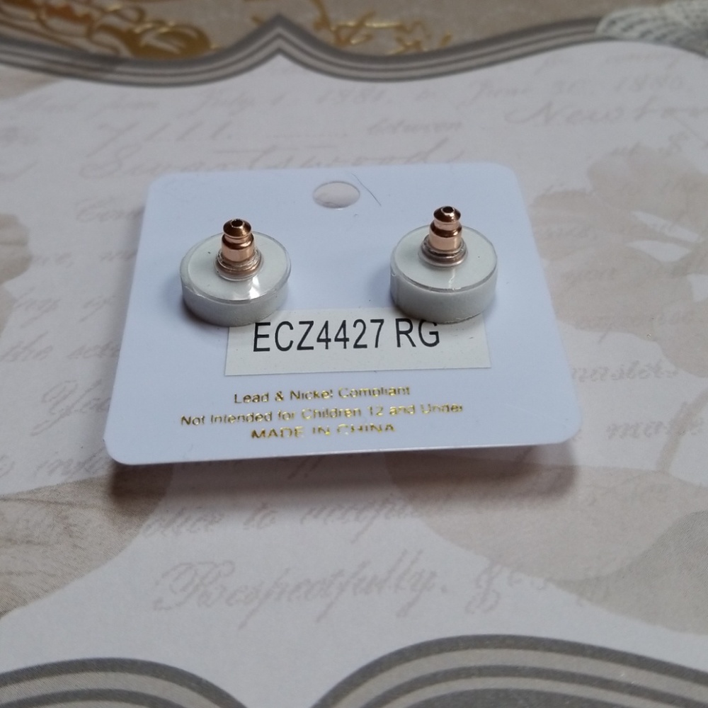 Cubic Zirconia Rose Gold Post Back Oval Earrings For Pierced Ears - Picture 8 of 12